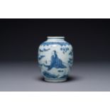 A Chinese blue and white 'sage' jar, Ming