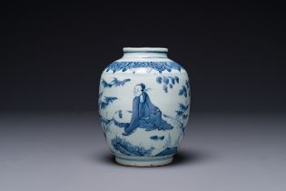 A Chinese blue and white 'sage' jar, Ming