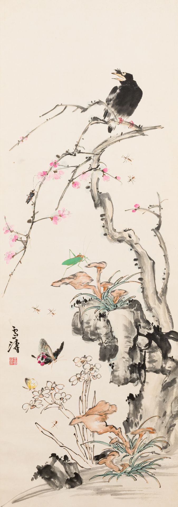 Wang Xuetao çŽ‹é›ªæ¿¤ (1903-1982): 'Birds and insects', ink and colour on paper