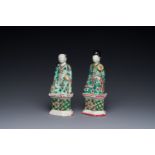 Two Chinese verte biscuit figures on stands, Kangxi