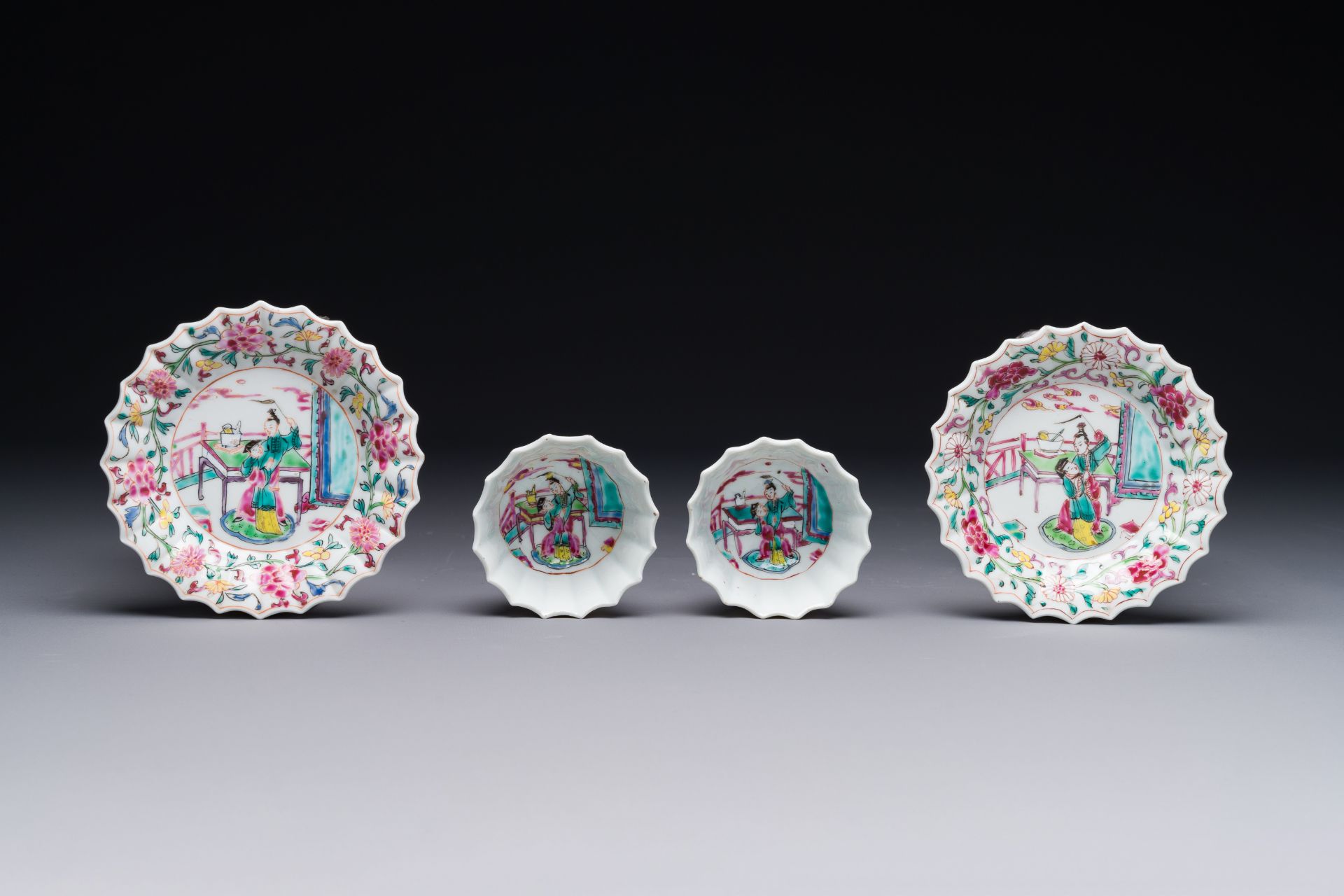 A pair of Chinese famille rose 'Xi Xiang Ji' cups and saucers, Yongzheng - Image 2 of 4