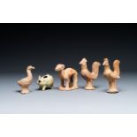 Five varied Chinese pottery animals, Han