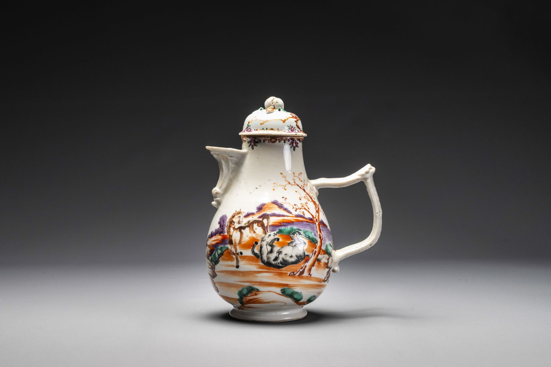 Four Chinese famille rose cups and saucers and an ewer with design of two horses, Qianlong - Image 4 of 15