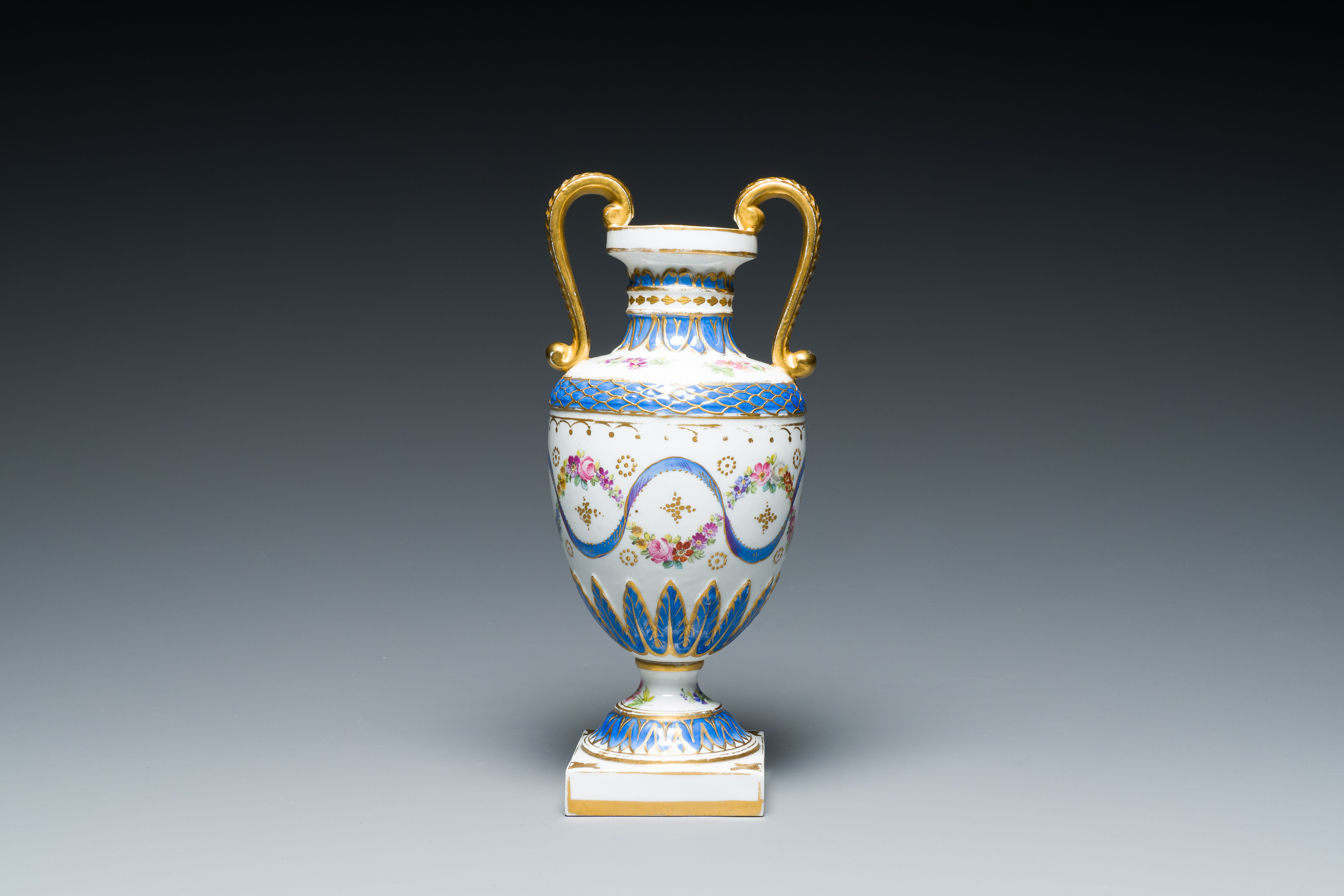 A French polychrome porcelain Sevres-style vase, 19th C. - Image 6 of 16
