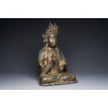 A large fine Chinese gilt-lacquered bronze sculpture of a Bodhisattva, Ming