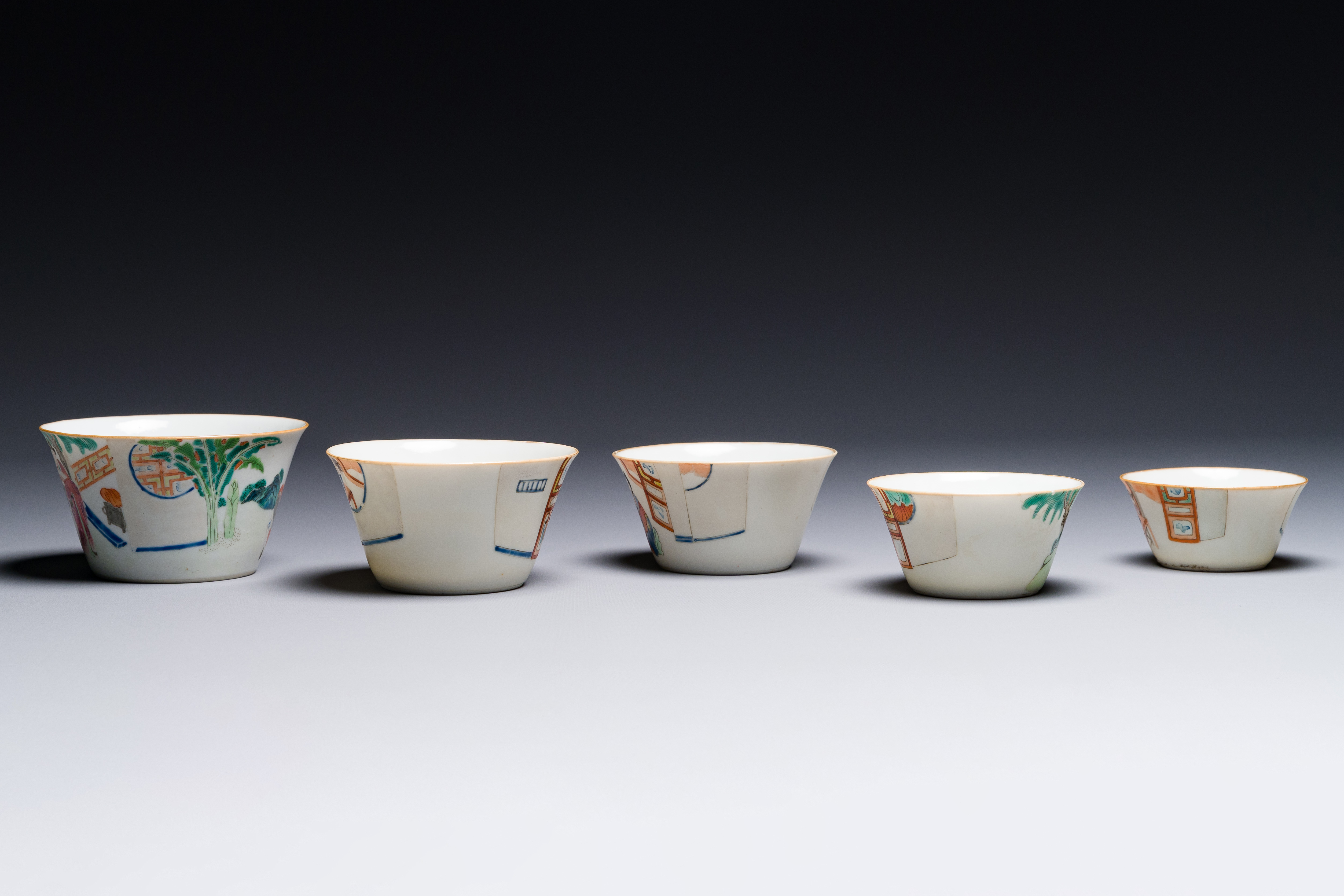 A rare set of ten Chinese famille rose 'erotic' nesting bowls, Daoguang mark and of the period - Image 11 of 17