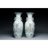 Pair of Chinese famille rose vases with ladies in a garden, signed Rongfang, 19th