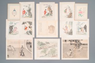 Chinese school: Thirteen various works, ink and colour on paper and silk, signed Xiaocun æ™“é‚¨ and