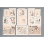 Chinese school: Thirteen various works, ink and colour on paper and silk, signed Xiaocun æ™“é‚¨ and