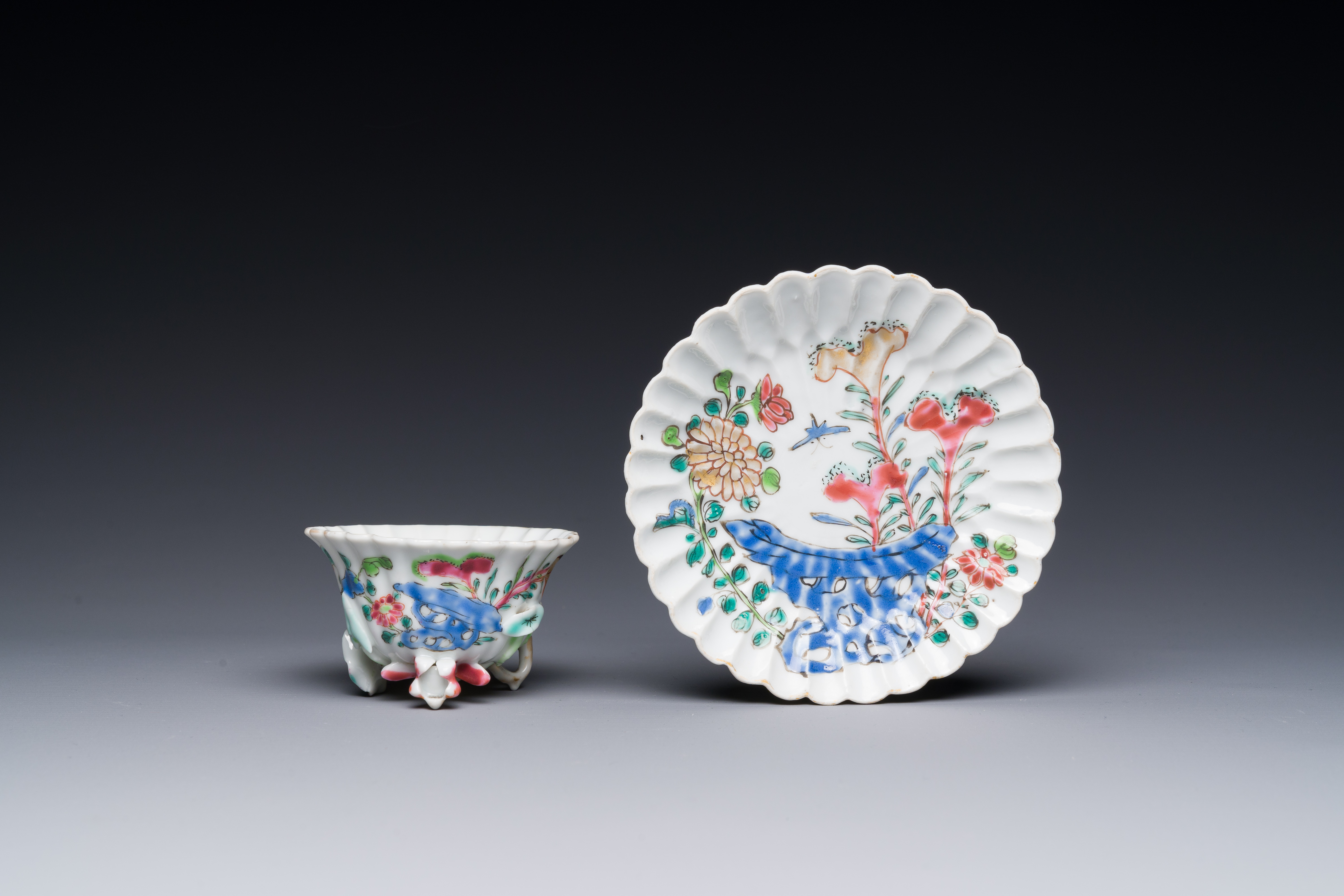 A Chinese famille rose relief-decorated cup and saucer, Yongzheng - Image 2 of 4