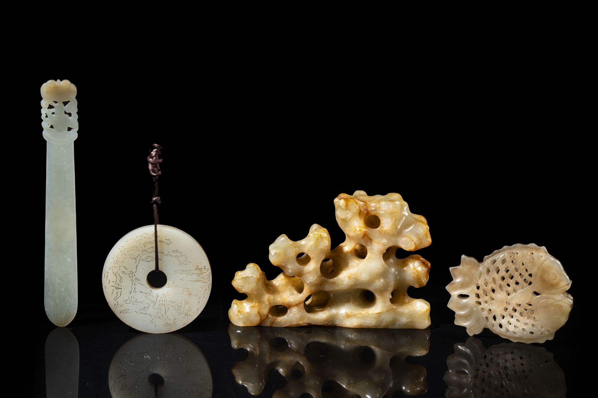 Four Chinese white, celadon and russet jade carvings, Qing - Image 5 of 7