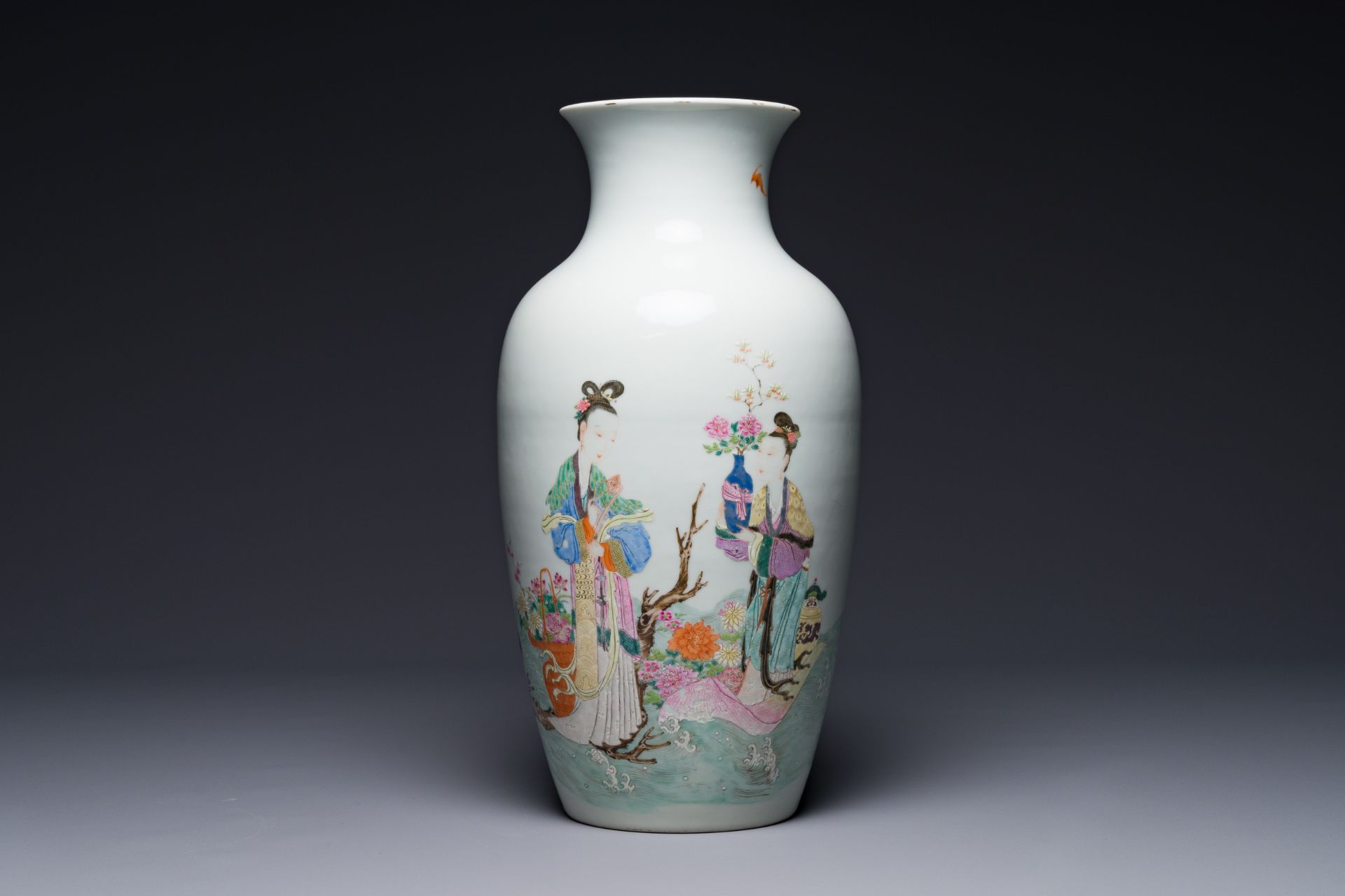 A Chinese famille rose 'Lan Caihe' vase, Qianlong mark, 19/20th C.