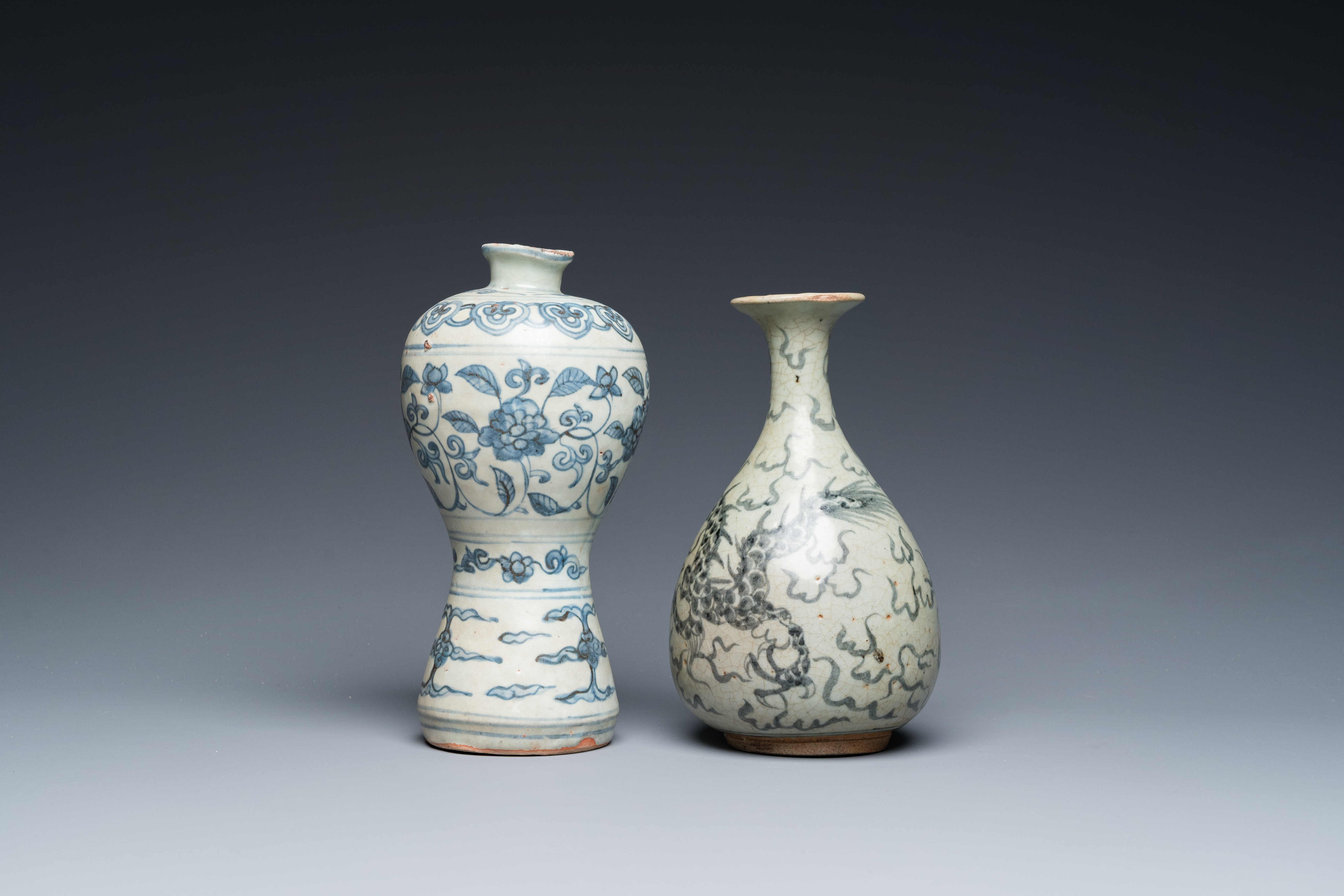 A Chinese blue and white 'meiping' vase and a 'yuhuchunping' vase, Ming or later - Image 3 of 6