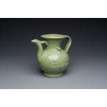 A Chinese Longquan celadon wine ewer with anhua design, Yuan/Ming