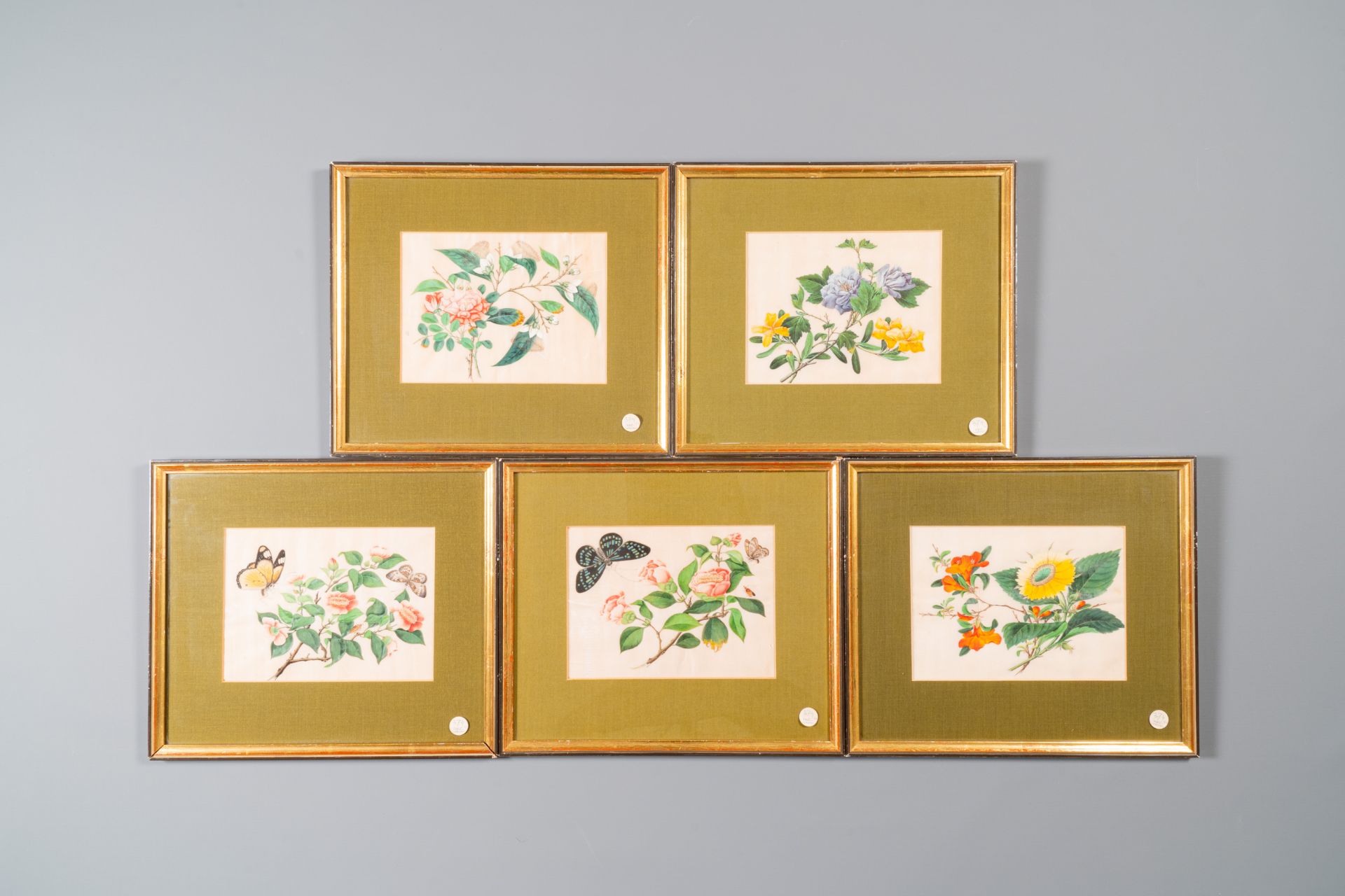 Ten various Chinese rice paper paintings with flora and fauna, Canton, 19/20th C. - Image 3 of 3