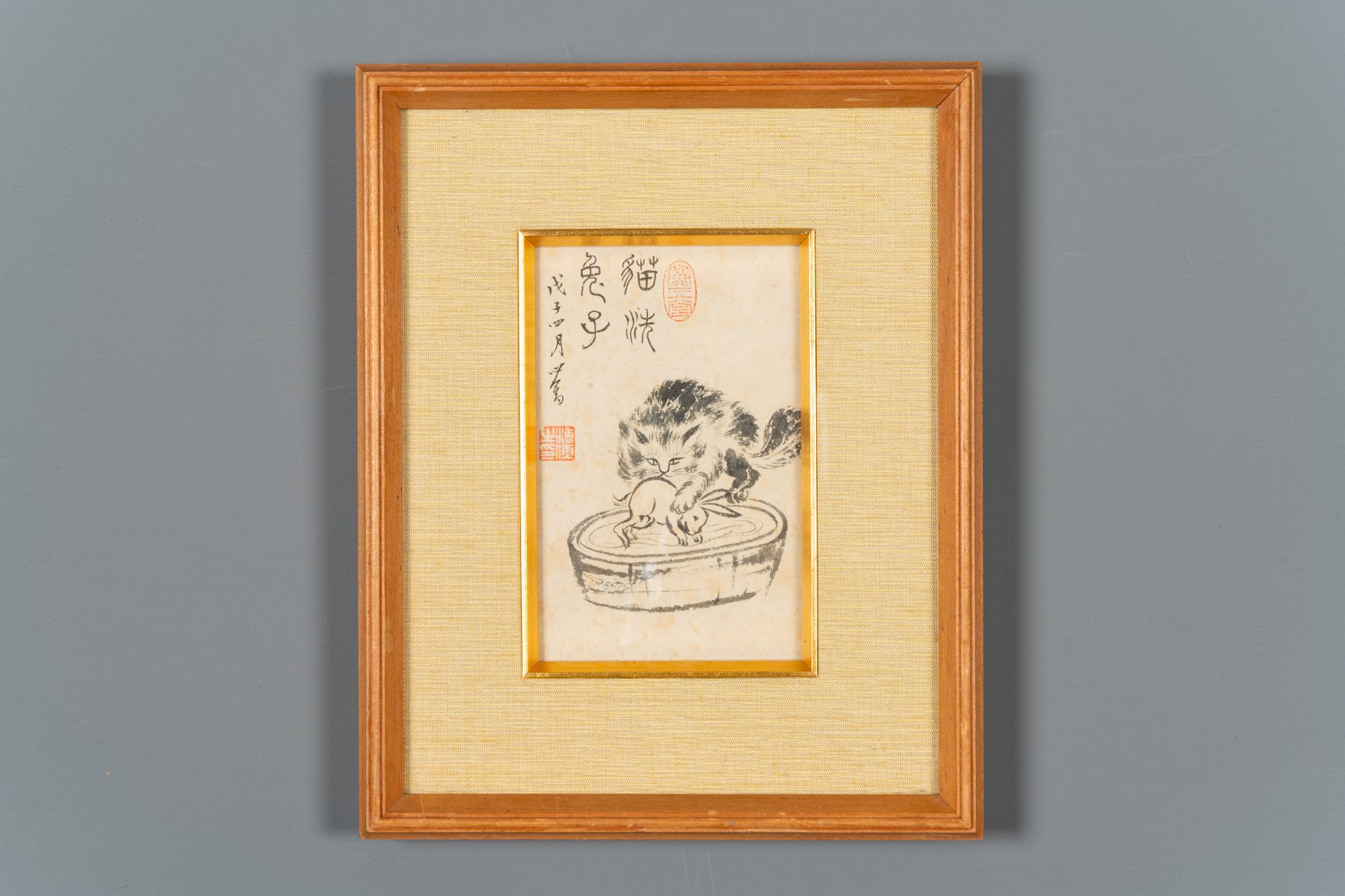 Pu Xinyu æº¥å¿ƒç•¬ (1896-1963): 'Cat and rabbit' and Wu Xizeng å³ç†™æ›¾ (1904-1972): 'Landscape', i - Image 4 of 4