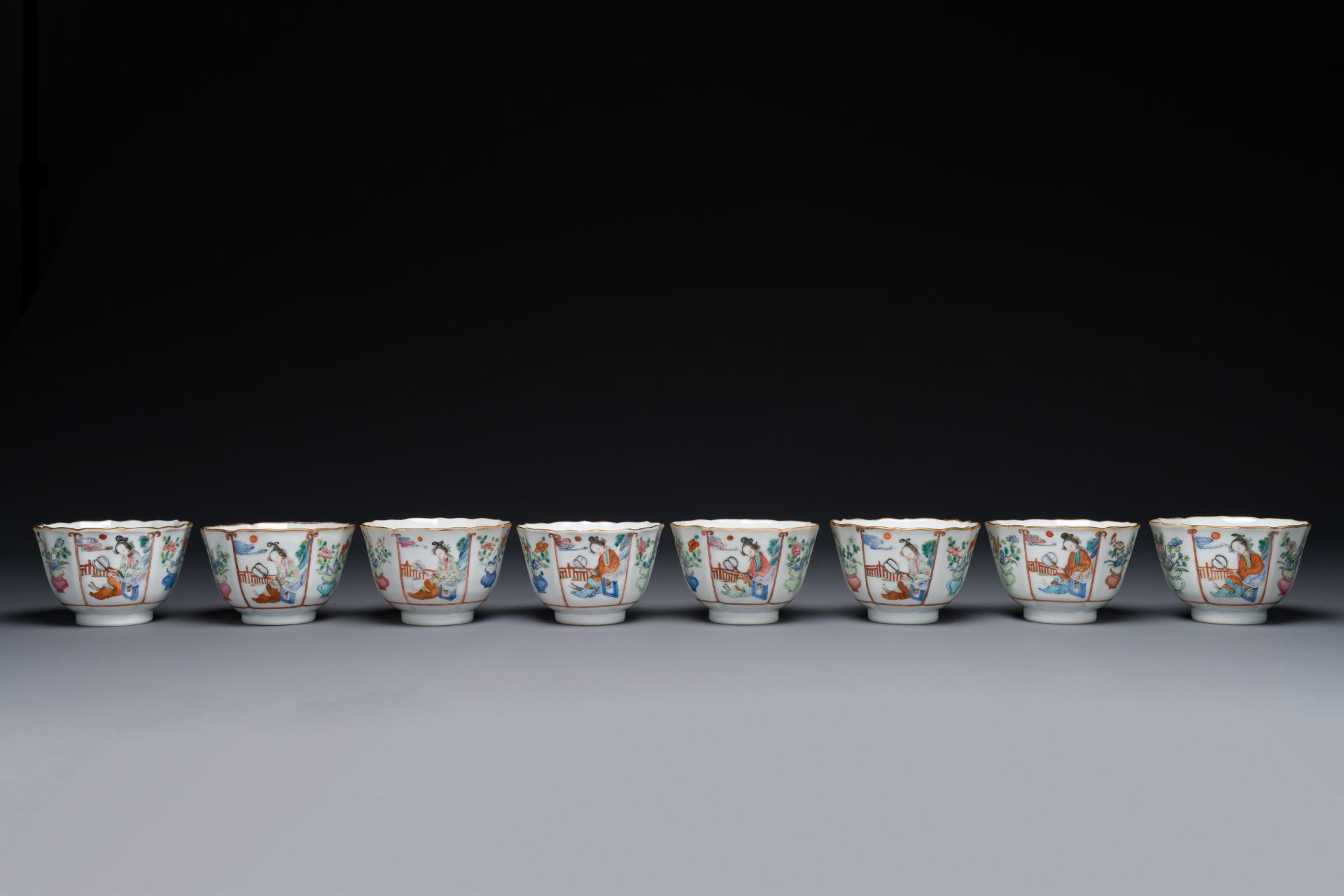 Eight Chinese famille rose cups and seven saucers, Xianfeng mark and of the period - Image 2 of 7