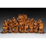 A group of Chinese boxwood sculptures of 18 Luohan, 20th C.