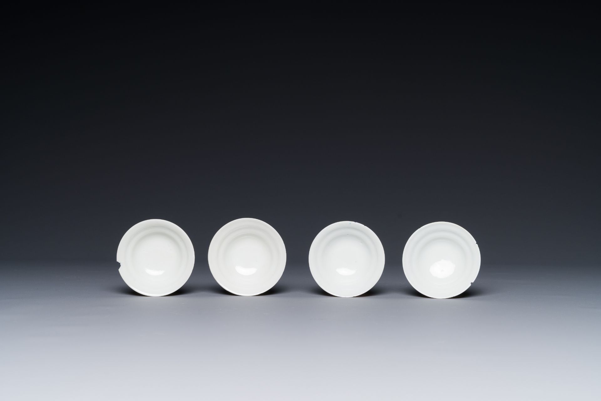 Six Chinese Canton famille rose 'mandarin subject' cups and saucers with four covers, Qianlong - Image 7 of 7