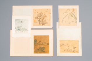 Chinese school: Five various works with landscapes and flowers, ink and colours on silk, signed Zizh