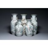 Five Chinese famille rose vases with figural design, 19/20th C.