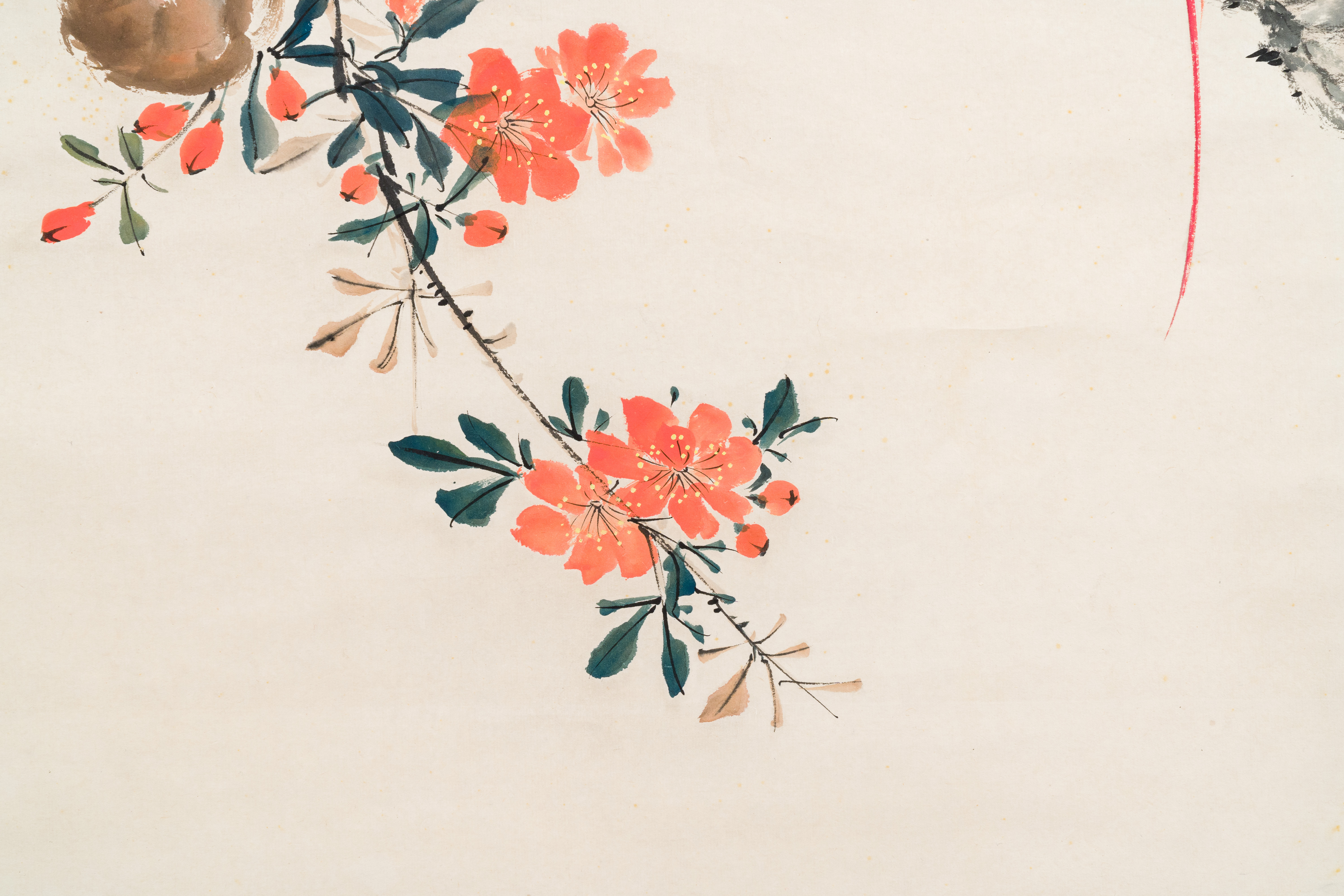 Yan Bolong é¡ä¼¯é¾ (1898-1955): 'Magpies and pomegranates', ink and colour on paper, dated 1943 - Image 5 of 5