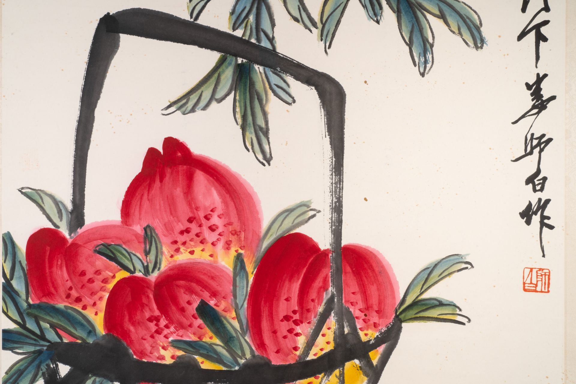 Lou Shibai å¨„å¸ˆç™½ (1918-2010): 'Peaches', ink and colour on paper - Image 9 of 9