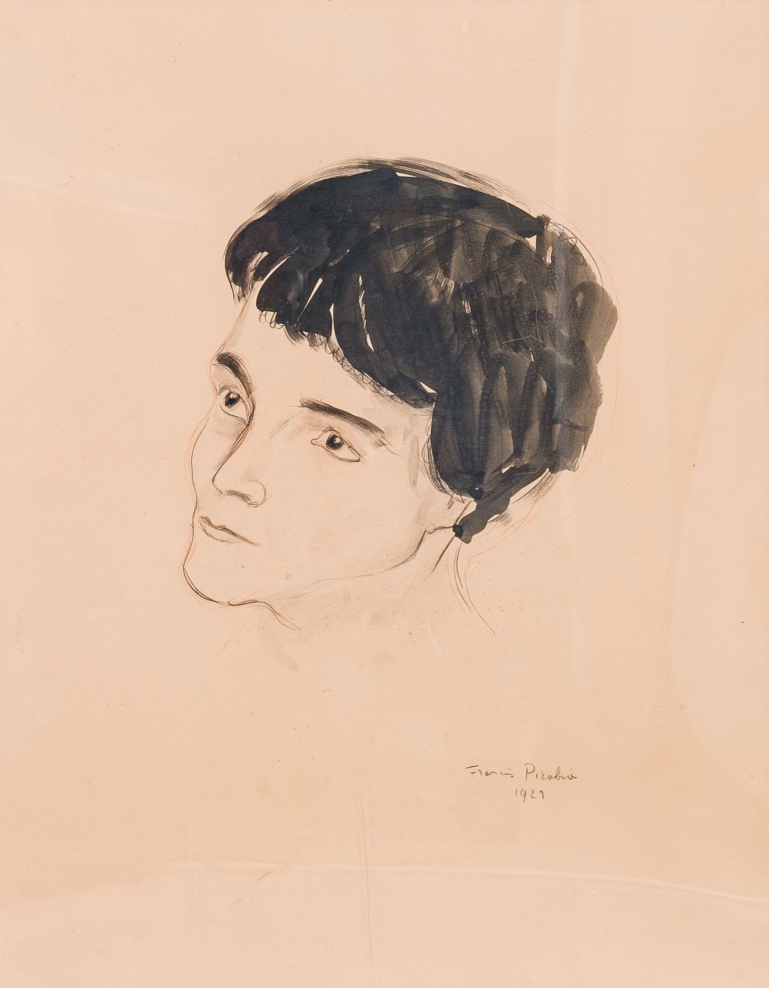 Francis Picabia (1879-1953): 'Head of a young woman', pencil and watercolor drawing, dated 1921 - Image 8 of 14
