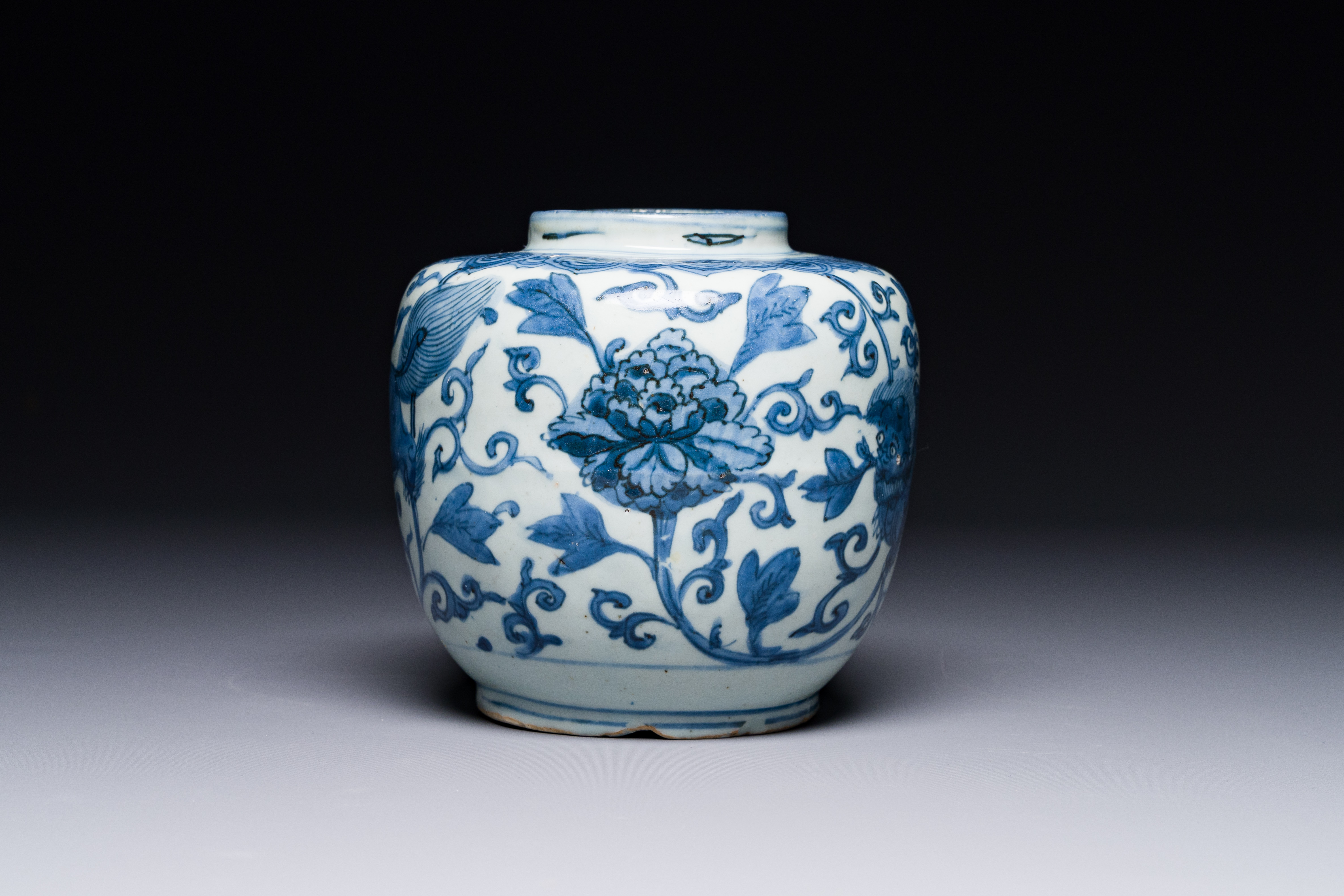 A Chinese blue and white 'Buddhist lion and lotus scroll' jar, Wanli - Image 4 of 6