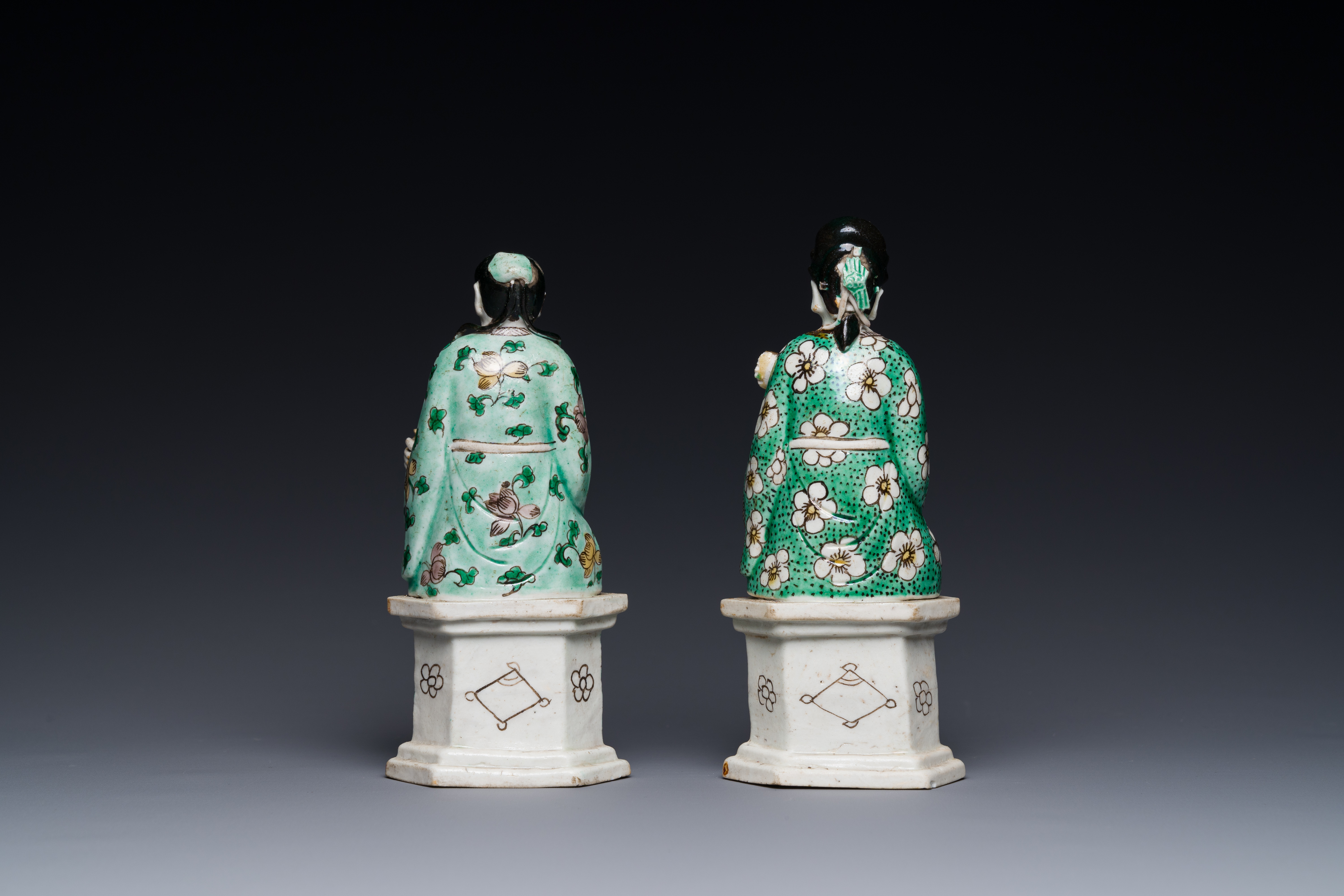 Two Chinese verte biscuit figures on stands, Kangxi - Image 3 of 4