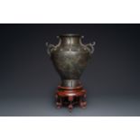 A rare massive Chinese archaistic bronze 'lei' wine vessel with inscription, Song