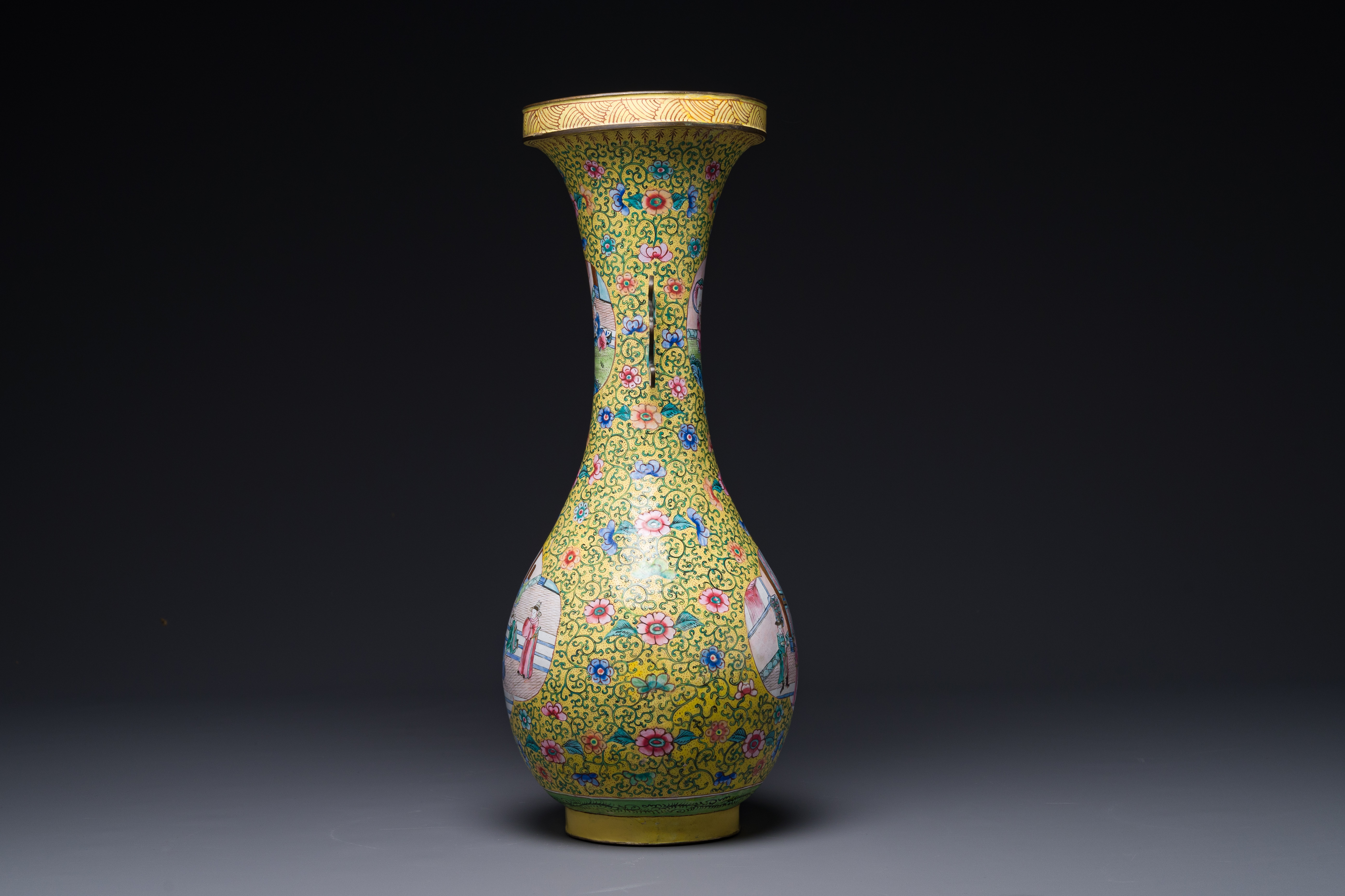 A Chinese Canton enamel yellow-ground vase, 19th C. - Image 4 of 6