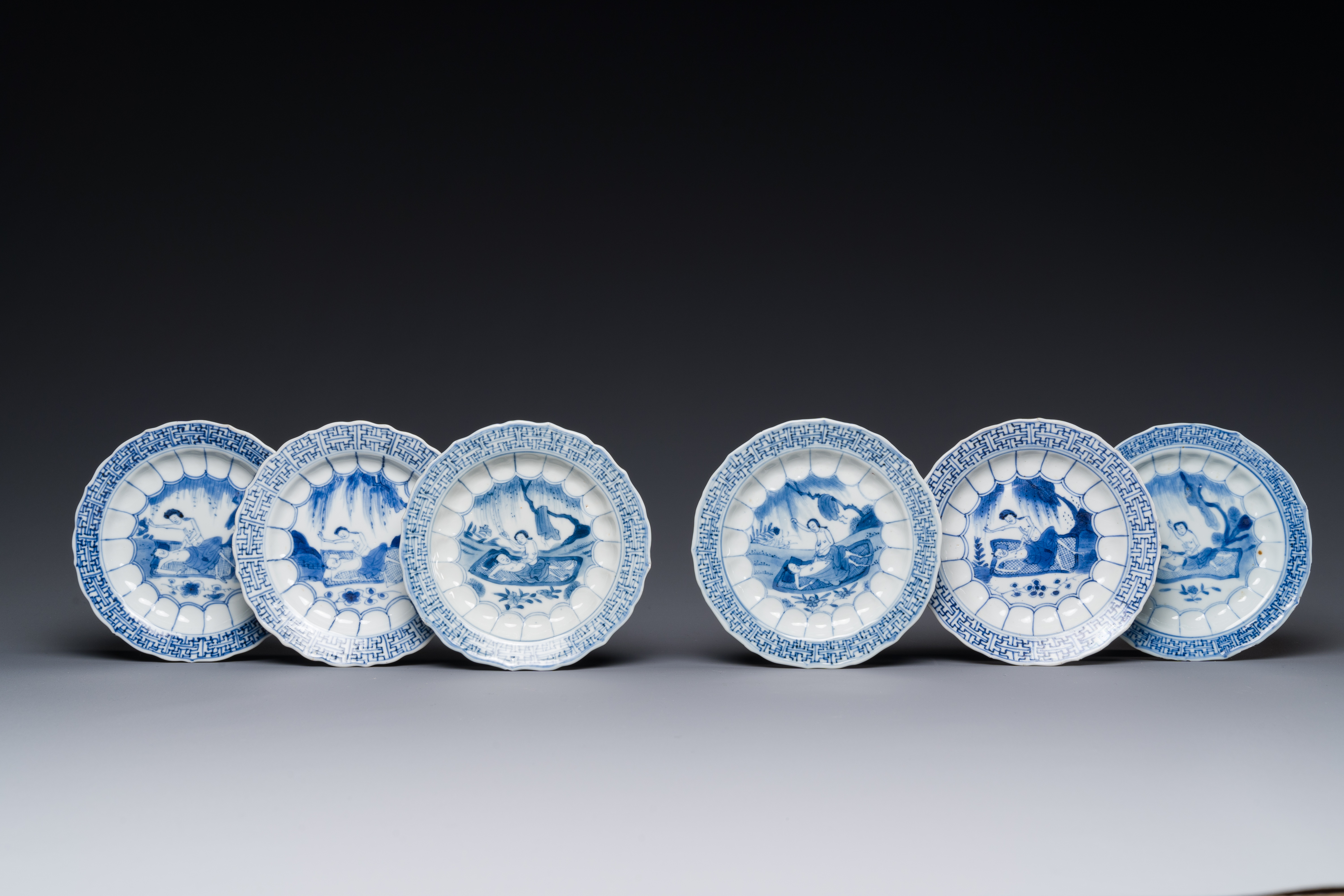 Six Chinese blue and white 'acupuncture' saucers, Kangxi - Image 2 of 5