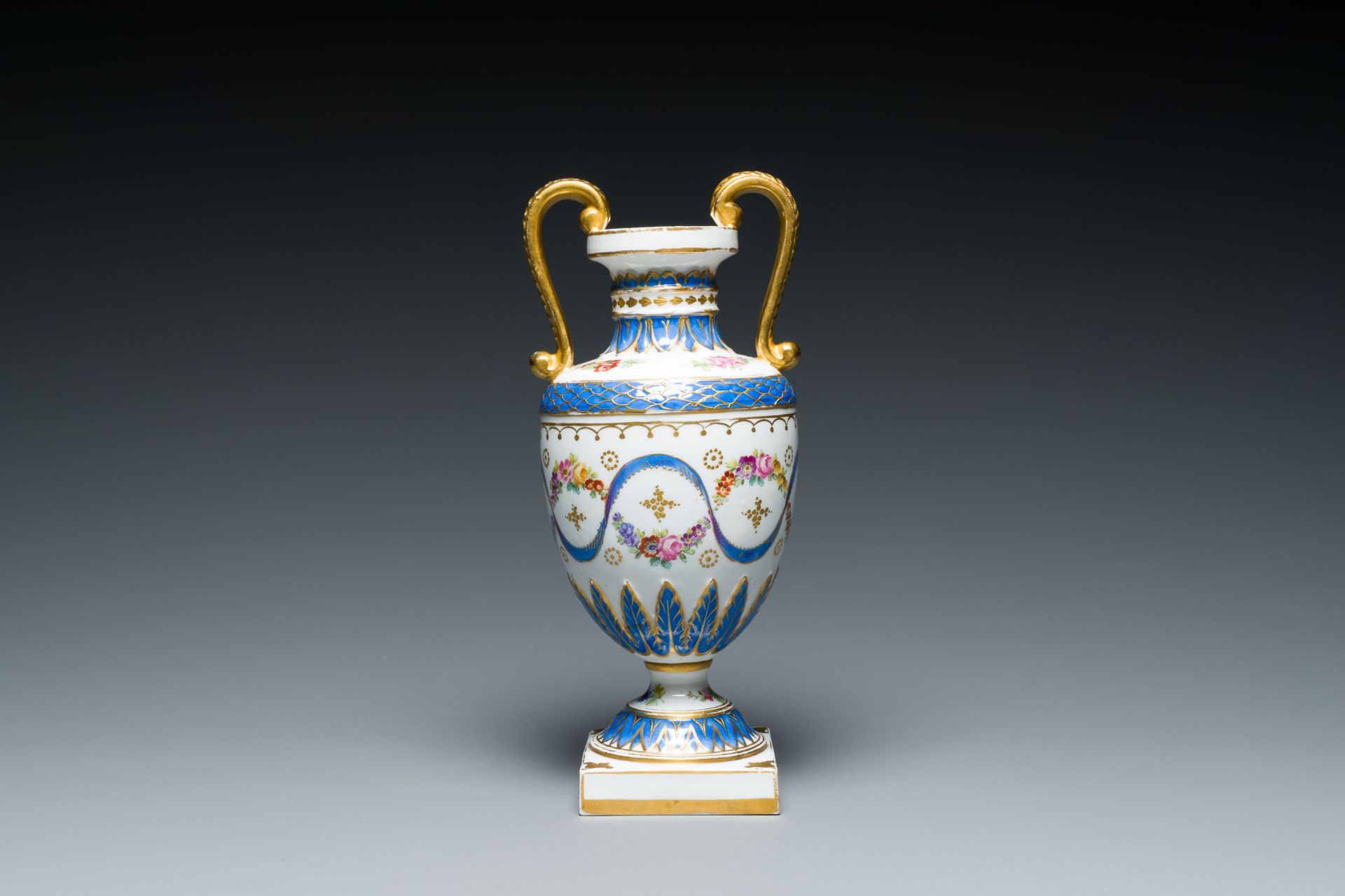 A French polychrome porcelain Sevres-style vase, 19th C.