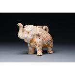 A rare Vietnamese polychrome painted stoneware elephant shaped jug, Le dynasty, 16th C.