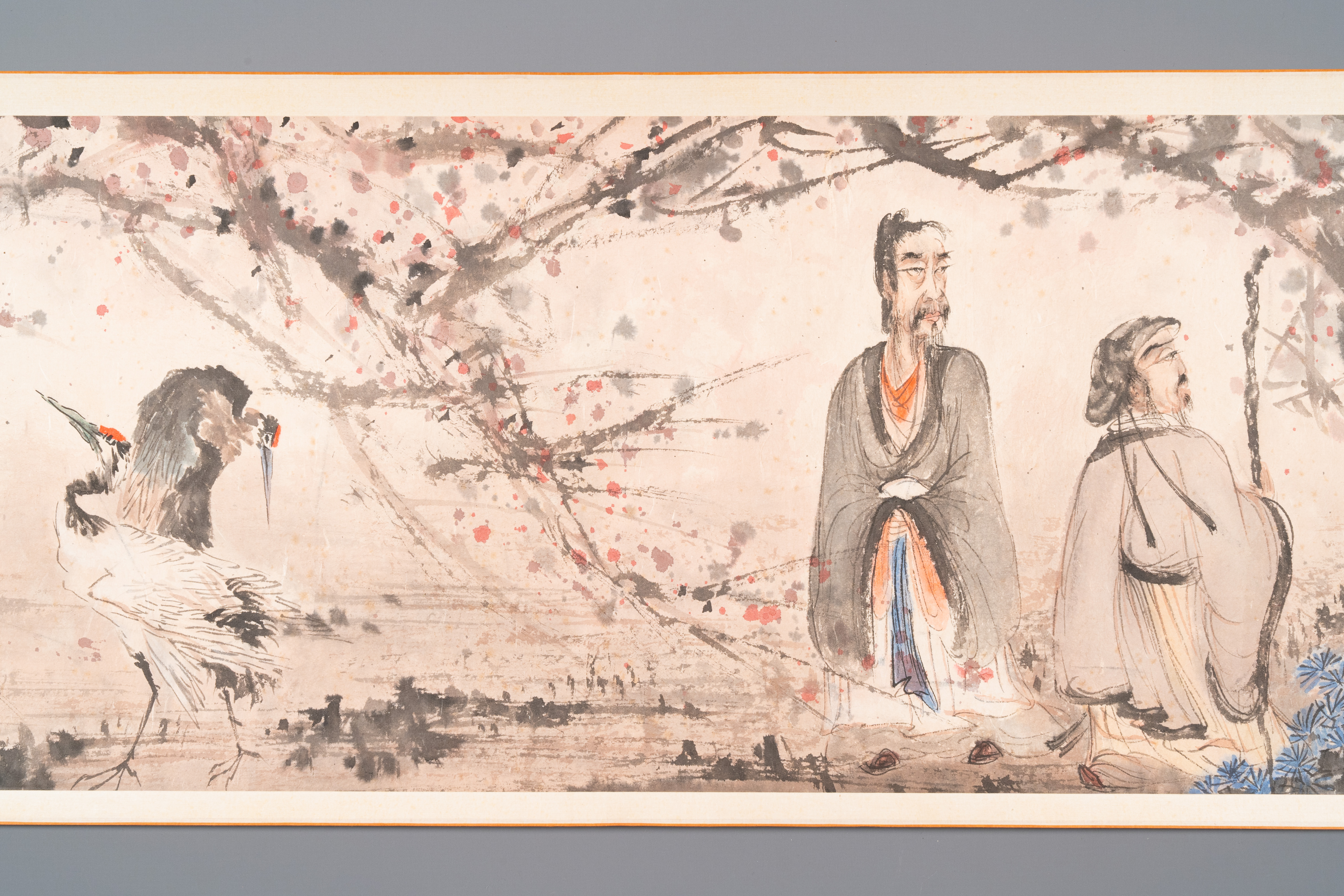 Fu Baoshi å‚…æŠ±çŸ³ (1904-1965): 'literati gathering', ink and colour on paper, dated 1943 - Image 7 of 9