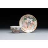 A Chinese famille rose 'Don Quixote' cup and saucer, 18/19th C.