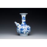 A Chinese blue and white kendi with floral design, Kangxi