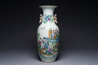 A Chinese famille rose vase, signed Pan Bintang æ½˜è‚‡å”, dated 1918
