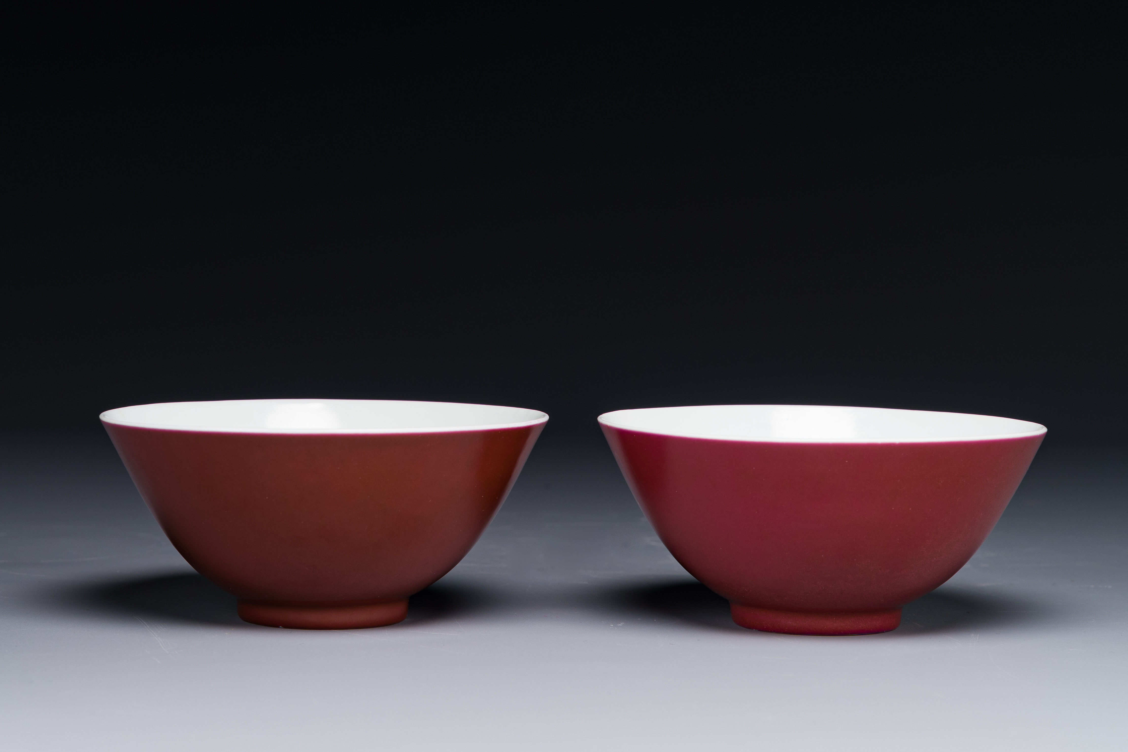 A pair of Chinese monochrome ruby-glazed bowls, Guangxu mark and of the period - Image 2 of 4