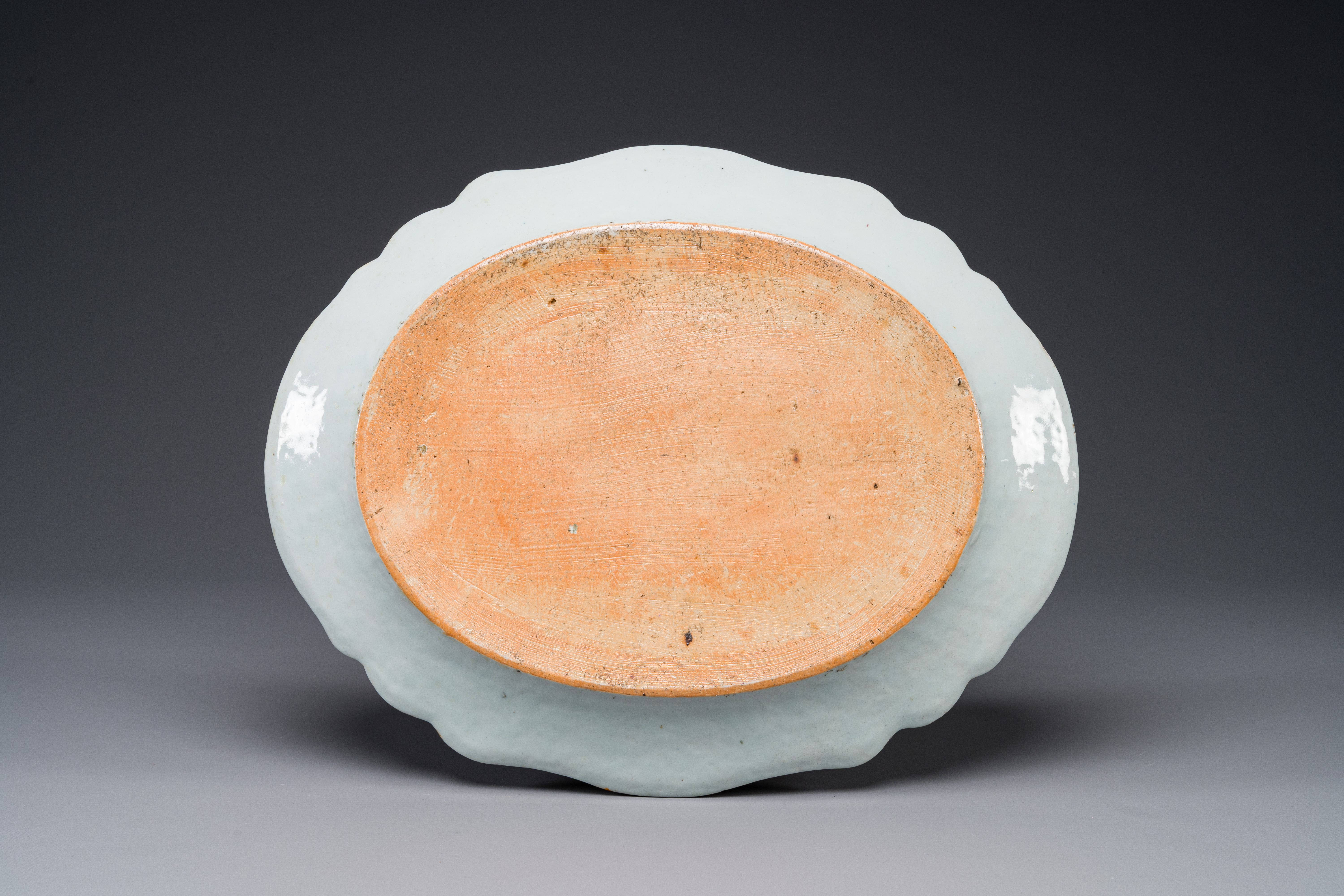 An oval Chinese famille rose dish with birds near blossom branches, Qianlong - Image 2 of 2