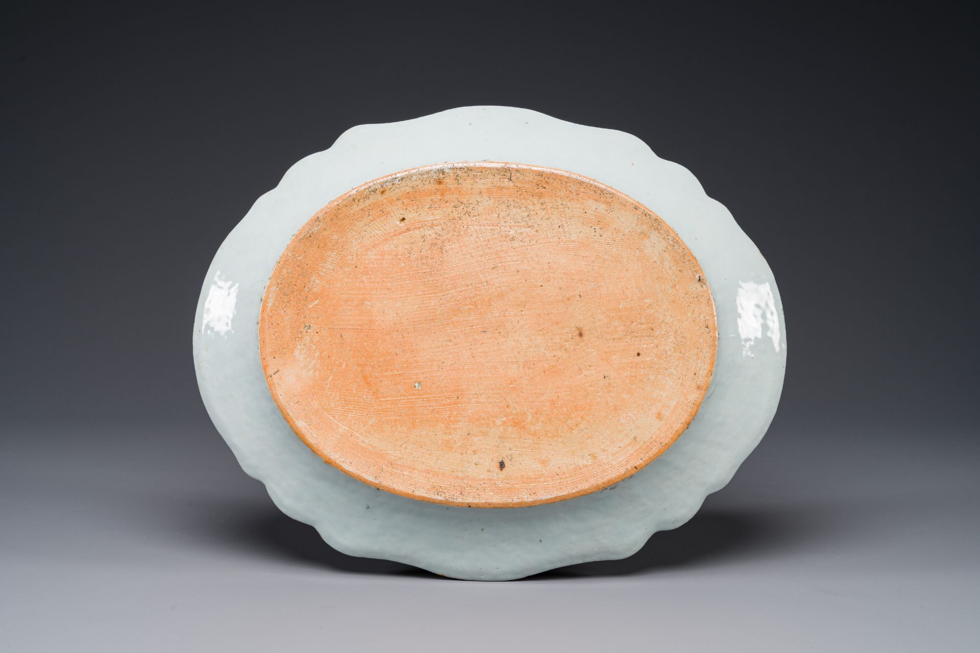 An oval Chinese famille rose dish with birds near blossom branches, Qianlong - Image 2 of 2