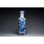 A large Chinese blue and white 'Guo Ziyi éƒ­å­å„€æ‹œå£½' rouleau vase, Kangxi