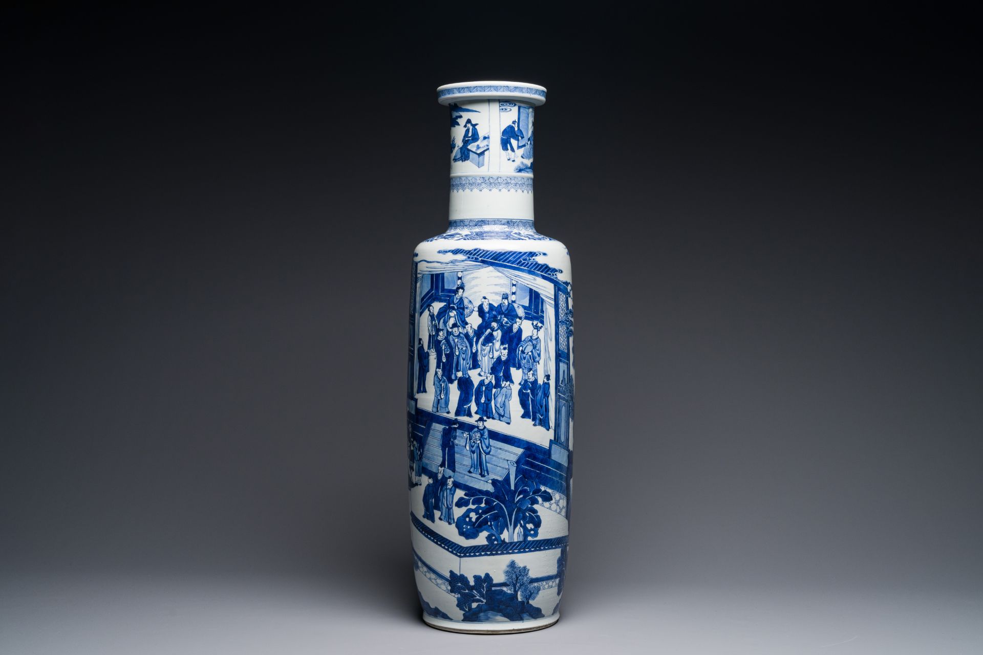 A large Chinese blue and white 'Guo Ziyi éƒ­å­å„€æ‹œå£½' rouleau vase, Kangxi