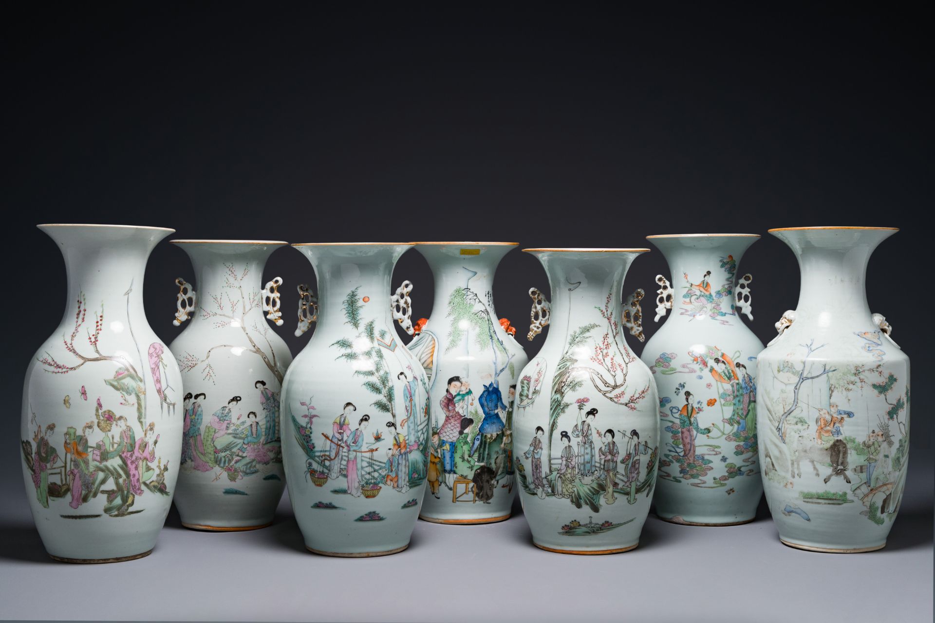 Seven Chinese famille rose vases, 19/20th C.