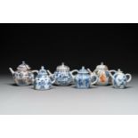 Six Chinese blue-white and Imari-style teapots, Kangxi/Yongzheng