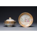 A Chinese Canton famille rose covered bowl and matching plate, 19th C.