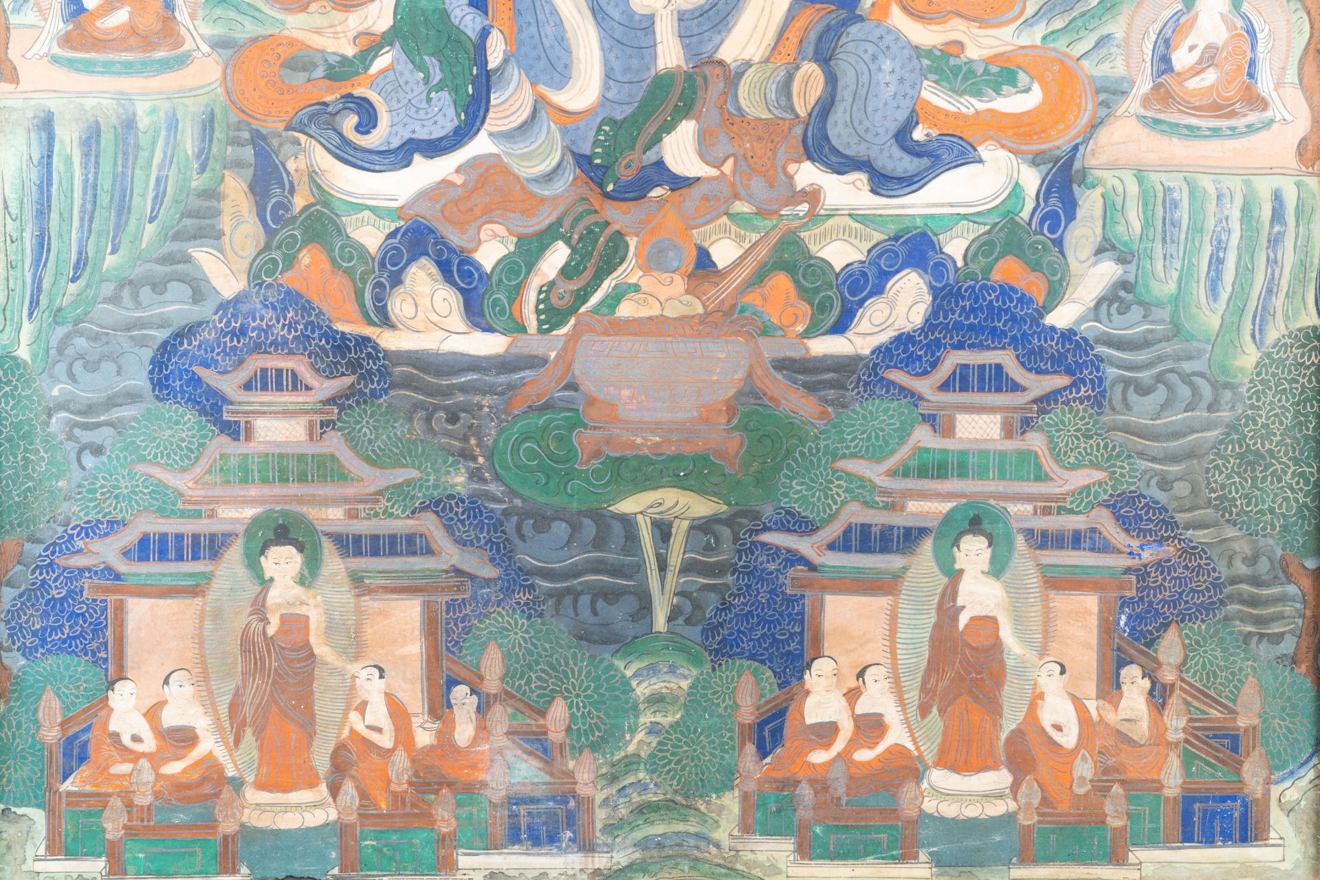 A thangka depicting Green Tara, Tibet, 18/19th C. - Bild 4 aus 5