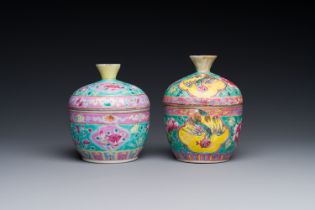 Two Chinese famille rose 'chupu' bowls and covers for the Straits or Peranakan market, Tongzhi mark