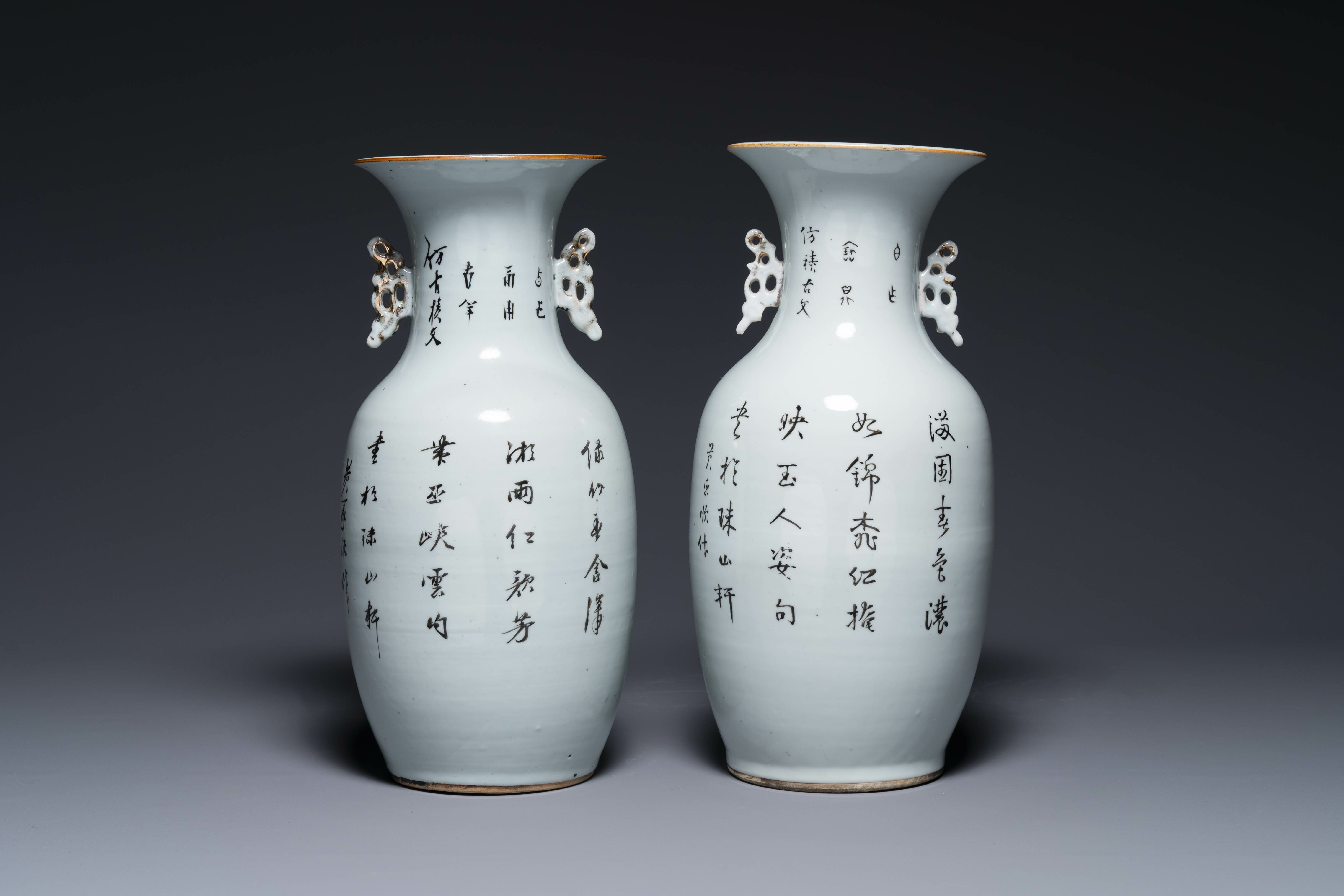 Five Chinese famille rose vases with figural design, 19/20th C. - Image 7 of 9